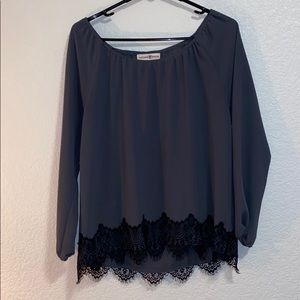 Gray blouse with black lace